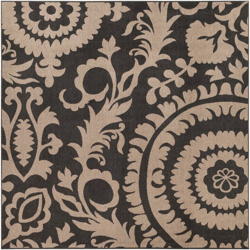 Livabliss Nina Contemporary Floral Indoor/Outdoor Area Rug - 8'9" Square - Black