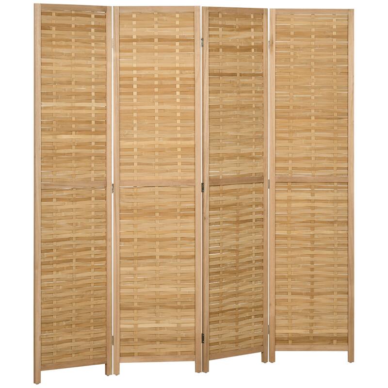 HOMCOM 4 Panel Room Divider, 5.5' Tall Bamboo Portable Folding Privacy Screens, Natural