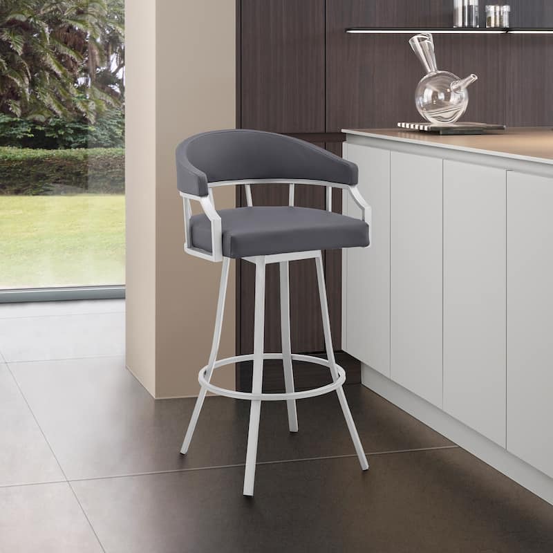 Palmdale Faux Leather and Metal Upholstered Swivel Counter or Bar Stool - Grey & Silver - Bar Height