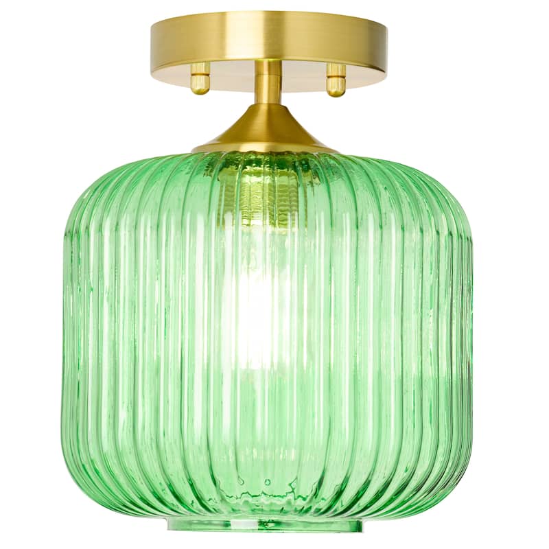 Ignace River of Goods Brushed Gold Metal 10-Inch Ceiling Light with Green Glass Globe Shade - 8" x 8" x 10" - 8" x 8" x 10.25" - Green/Gold