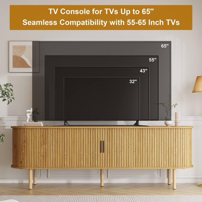 70.1" Modern TV Stand with Sliding Doors and Storage Compartments, Entertainment Console Cabinet