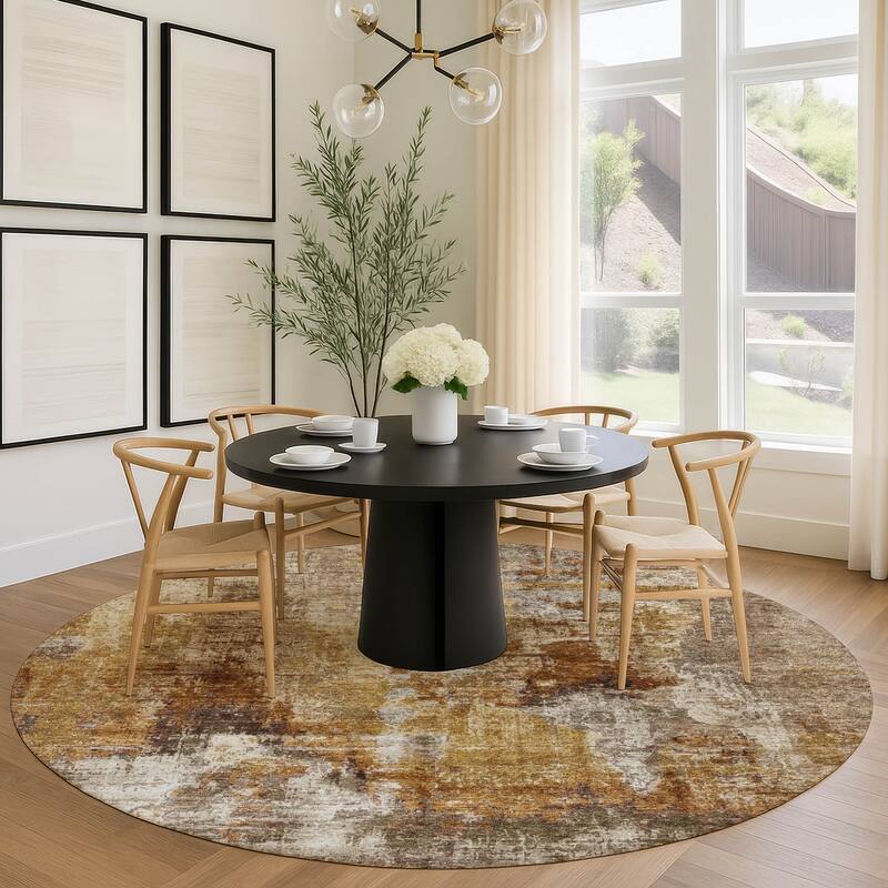Machine Washable Indoor/ Outdoor Abstact Contemporary Chantille Rug