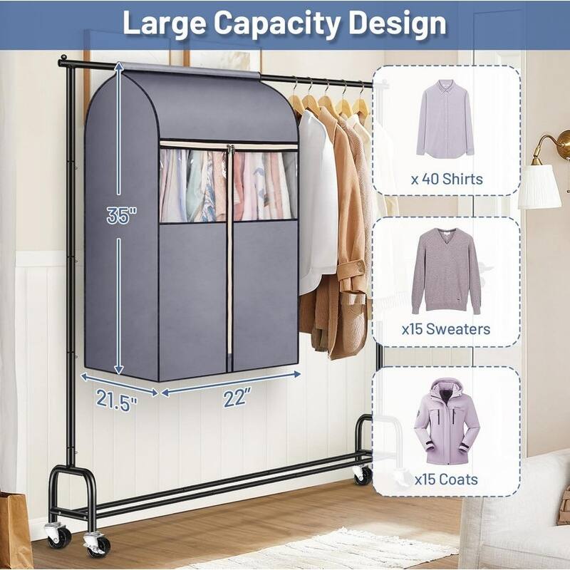 35" Hanging Clothes Bag, Fully Sealed Hanger with Clear PVC Protective Cover for Wardrobe, Sweaters, Suits