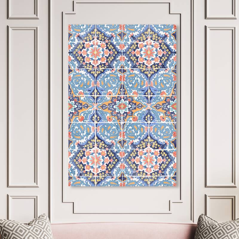 Wynwood Studio Abstract Subtle Floral Wings Blue and Pastel Orange Modern & Contemporary Wall Art Canvas Print - 54 x 36