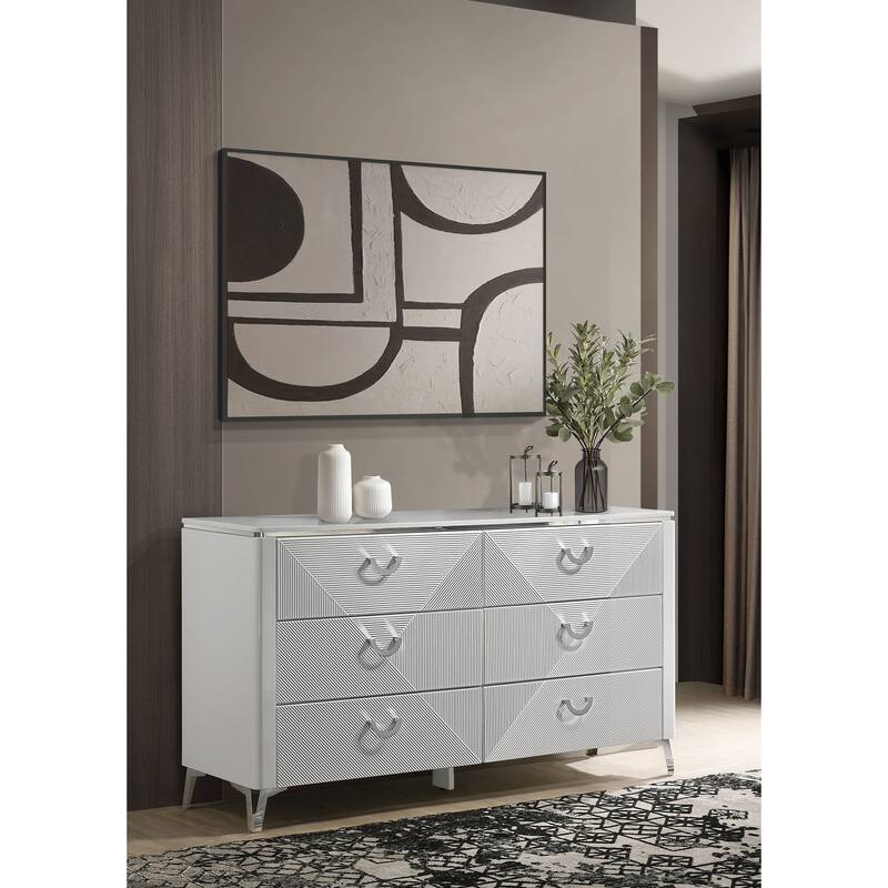 Cassia 6-drawer Bedroom Dresser Cabinet White High Gloss