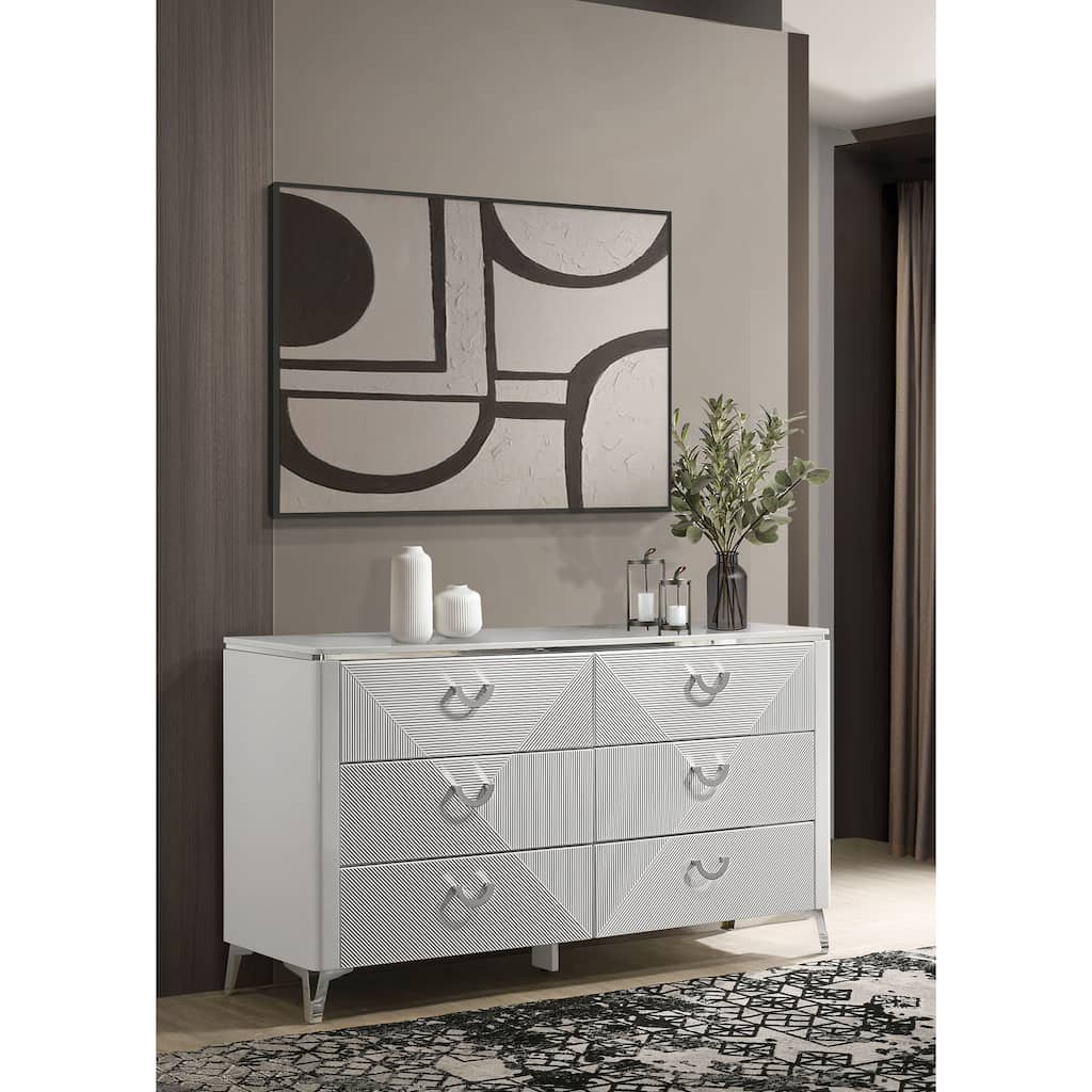 Cassia 6-drawer Bedroom Dresser Cabinet White High Gloss