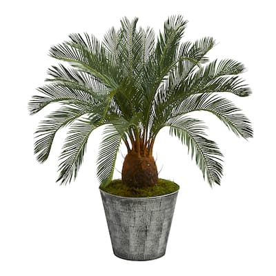 40" Cycas Artificial Tree in Black Embossed Tin Planter