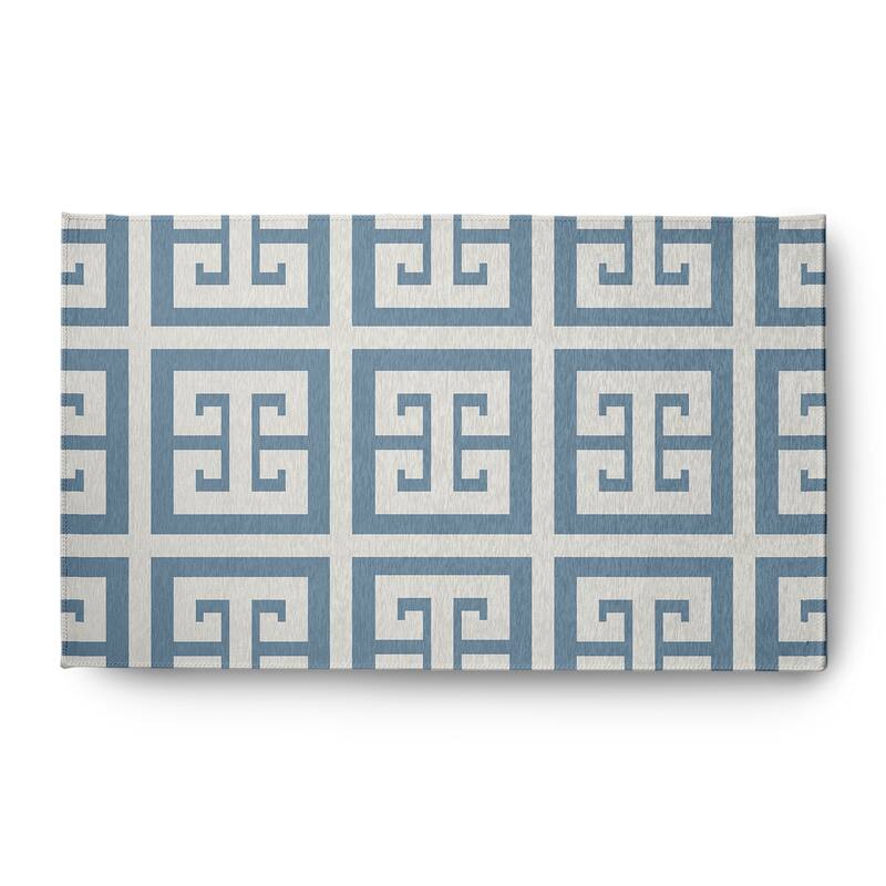 Greek Key Patterned Chenille Rug - Dusty Smoke - 3' x 5'
