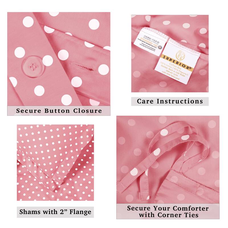 Superior Thread Count 600TC Polka Dot Cotton Blend Duvet Cover Set