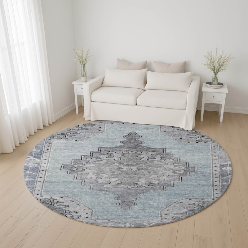 Premium Washable Super Soft Vintage Traditional Mayfield Rug - Sky - 8' x 8'