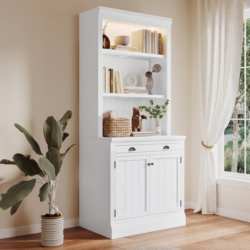 Tall Bookshelf Suite,Modern Bookcase Suite 2-Piece Set Storage Bookcase 2 Drawer and Open Shelves,for Home Office,White