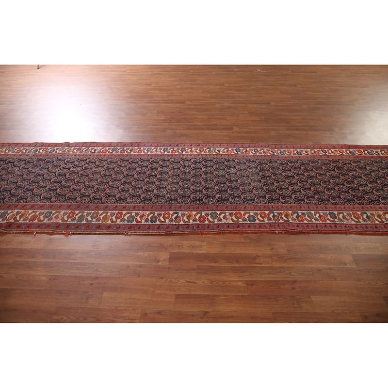 Pre-1900 Antique Malayer Persian Runner Rug Hand-Knotted Wool Carpet - 3'6"x 16'1"