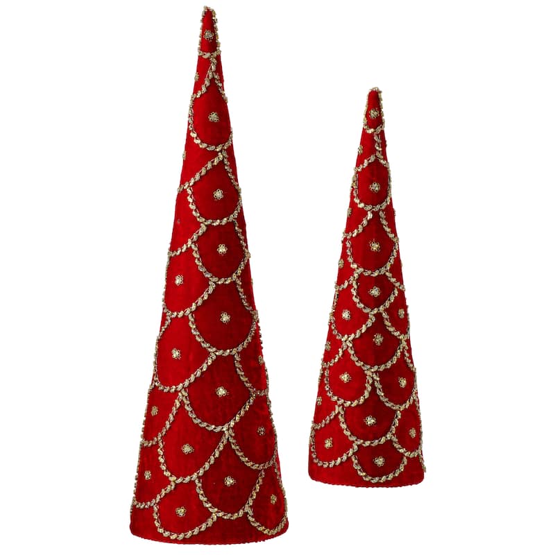 18-24" Jeweled Scalloped Velvet Cone Tree