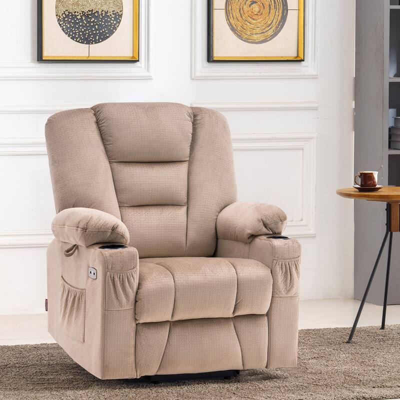 MCombo Small Power Lift Recliner Chair with Massage and Heat for Short Elderly People, Fabric 7569 - Beige