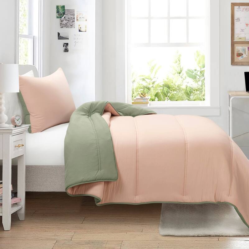Lush Decor Oslo Soft Reversible Quilted Comforter Set - Coral/Sage - 2 Piece - Twin XL