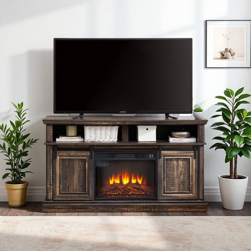 58-60" Fireplace TV Stand for 55-65" TVs w/ 18-23" Insert Farmhouse/Modern/Rustic Barn/Glass Doors Espresso/Grey/Brown/White Oak