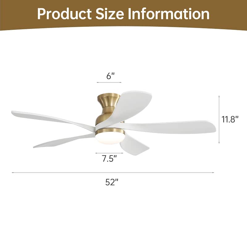 42“/52"/60"/48" Noiseless Walnut Wood Ceiling Fan with Remote Control, Integrated Light Optional