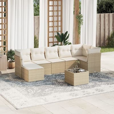 vidaXL Patio Sofa Set Beige, Cream white PE rattan 8-piece - 8.5 x 8.5 x 5.7