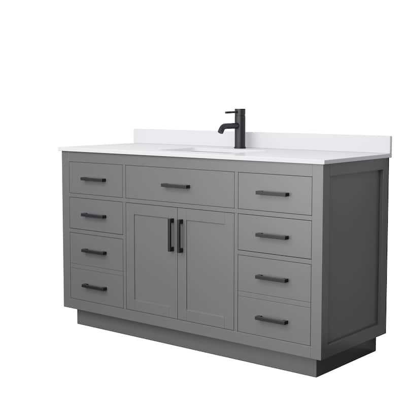 Beckett TK 60-inch Single Vanity, Cultured Marble Top - Dark Gray, Black Trim, White Cultured Marble Top