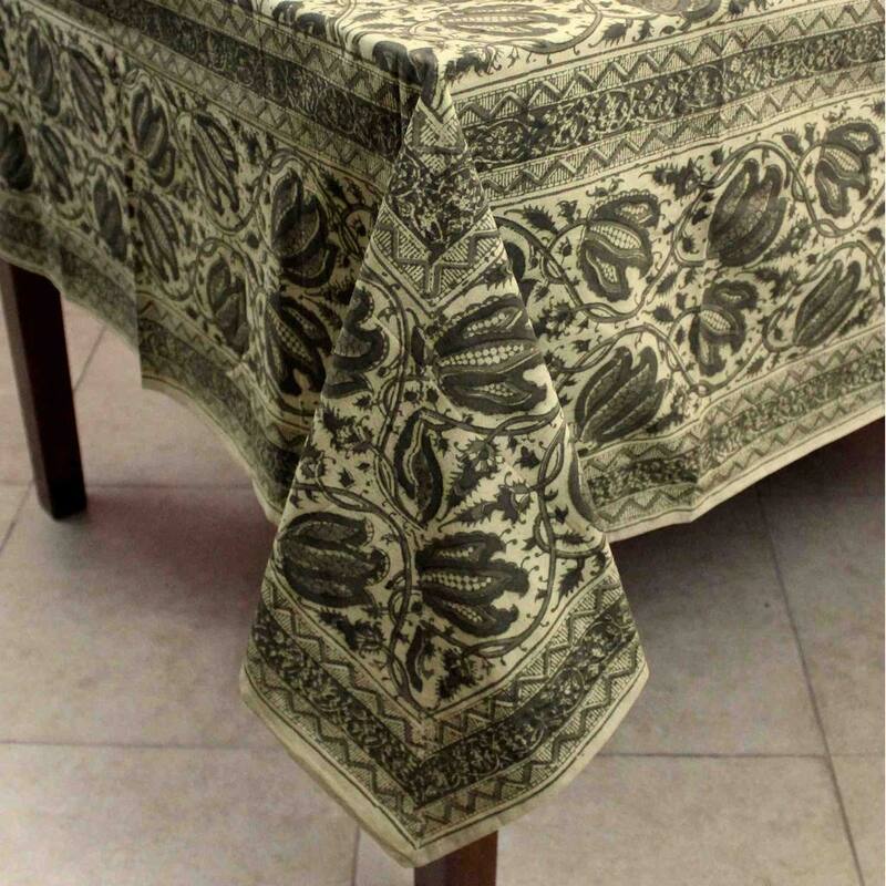 Vegetable Dye Tulip Floral Block Print Tablecloth Collection