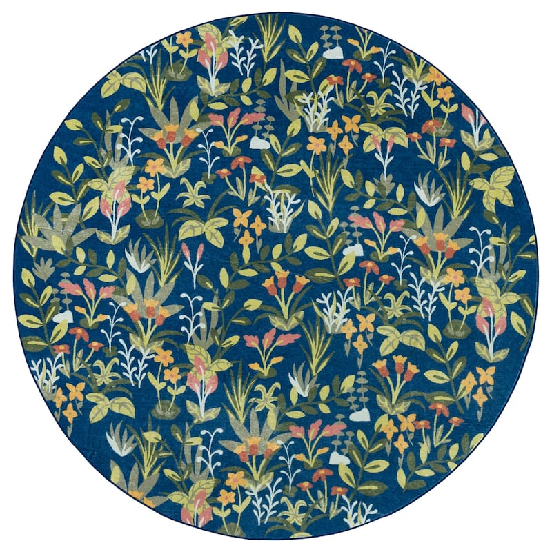 Martha Stewart Kathrin Machine Washable & Slip Resistant Rug - 6' Round - Navy/Gold