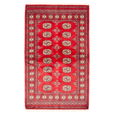 ECARPETGALLERY Hand-knotted Peshawar Bokhara Red Wool Rug - 3'2 x 5'2