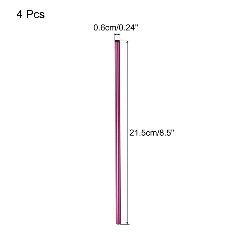 Reusable Metal Straws 4Pcs, Stainless Steel Straight Straw 8.5" Long - Pink