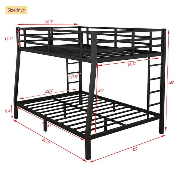 Full XL over Queen Metal Bunk Bed with Dual Ladders, Black