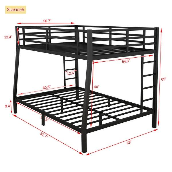 dimension image slide 0 of 2, Metal Bunk Bed with 2 Ladders, Heavy Duty Sturdy Bedframe with Safety Guardrails for Kids, Teens & Adults, No Box Spring Needed