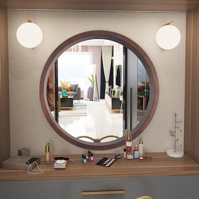 Modern Round Wood Wall Mirror