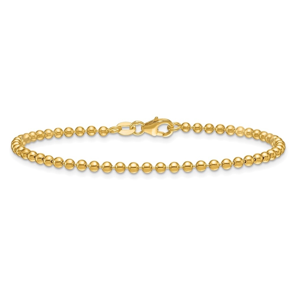 Curata Solid 18k Yellow Gold Italian 7.25" 2.5mm Bead Bracelet