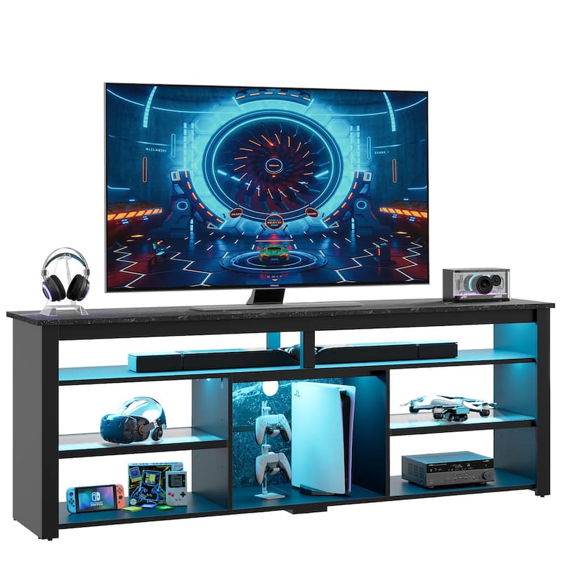 Bestier Tall LED TV Stand for TV, Modern Marble Entertainment Center with Storage for PS5, Gaming Console for Gaming Room