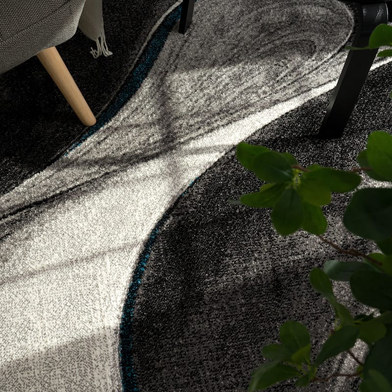 Modern Area Rug for Living Room with Abstract Waves Design
