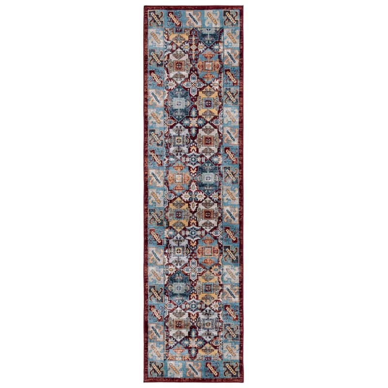SAFAVIEH Bayside Machine Washable Kristyna Oriental Rug - 2'2" x 8' Runner - Blue/Red