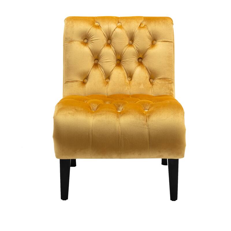 Modern Velvet Armless Accent Living Room Chair / Leisure Chair,Upholstered Fabric Button Comfortable Chair with Wooden Legs