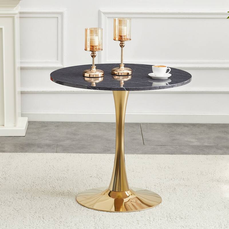 Round Thickened Table Top Coffee Table, Metal Pedestal Side Table Modern Bistro Table