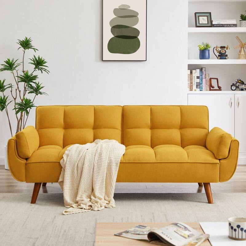 Convertible Sleeper Loveseat Yellow Mahjongtype Recliner Loveseat