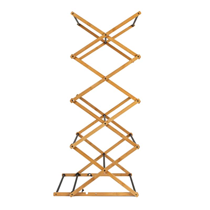 Household Essentials Bamboo Adjustable Folding Clothes Drying Rack with 16 Metal Dowels - 23.8"L x 19.3"W x 57.0"H