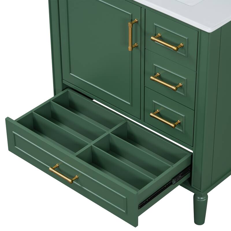 30" Bathroom Vanity with Ceramic Sink Combo, Soft-Close Door Bathroom Storage Cabinet with 3 Drawers