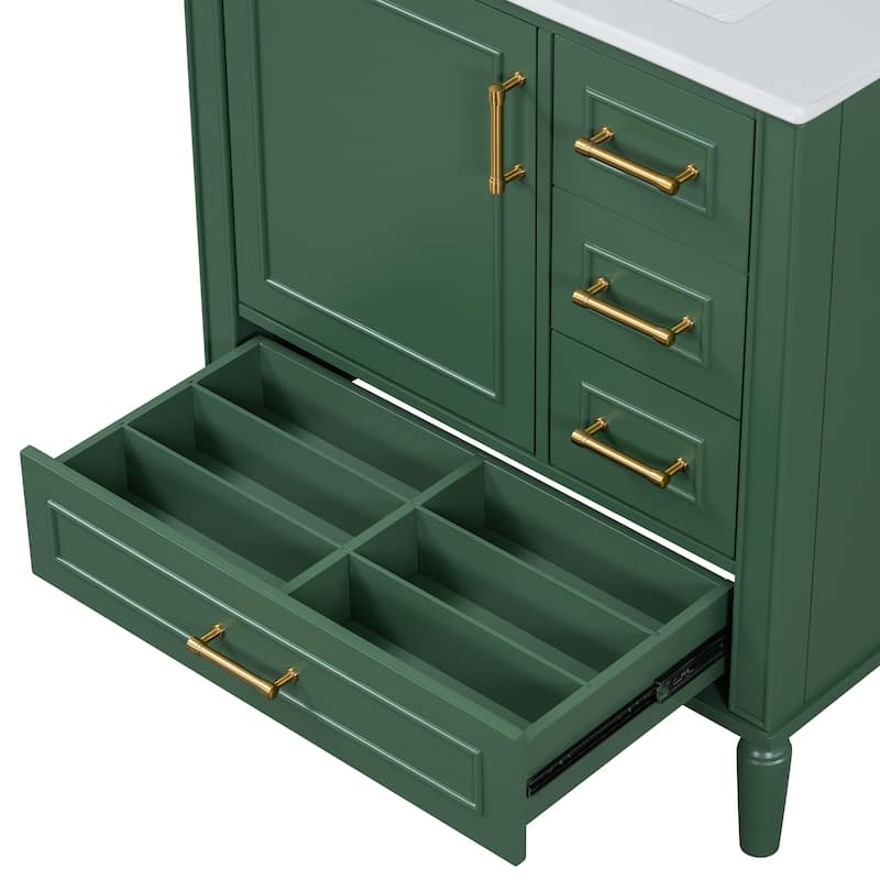GDFStudio - Asa Wood & Ceramic 30" Bathroom Vanity with Sink, Soft-Close Door & Multiple Drawers