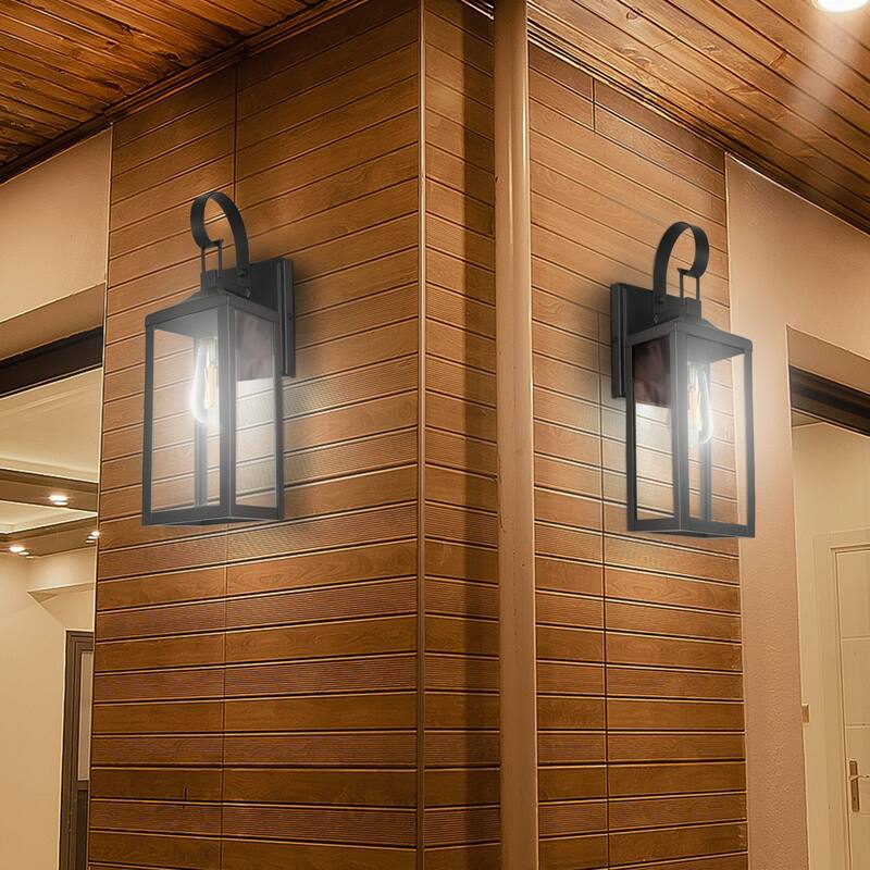 Castle 1-Light 15.81in. Outdoor Wall Light with Matte Black Finish and Clear glass shade