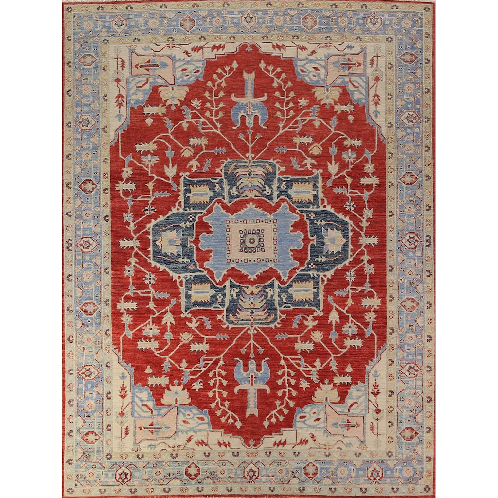 Red Vegetable Dye Heriz Serapi Oriental Area Rug Handmade Wool Carpet - 8'0"x 10'3"