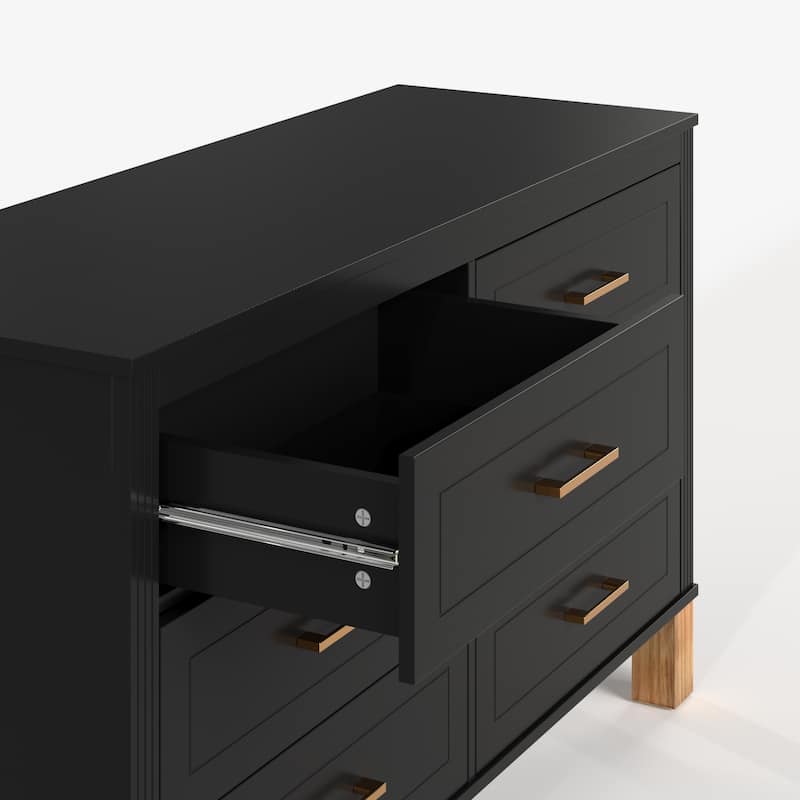 6-Drawer Double Dresser with Metal Handles & Solid Wood Legs, Kids Bedroom Storage Organizer