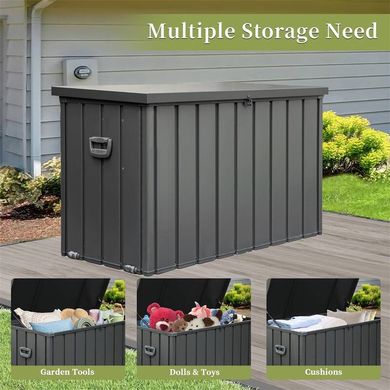 100-200 Gallon Dark Grey Steel Outdoor Storage Deck Box Large Patio Storage Box