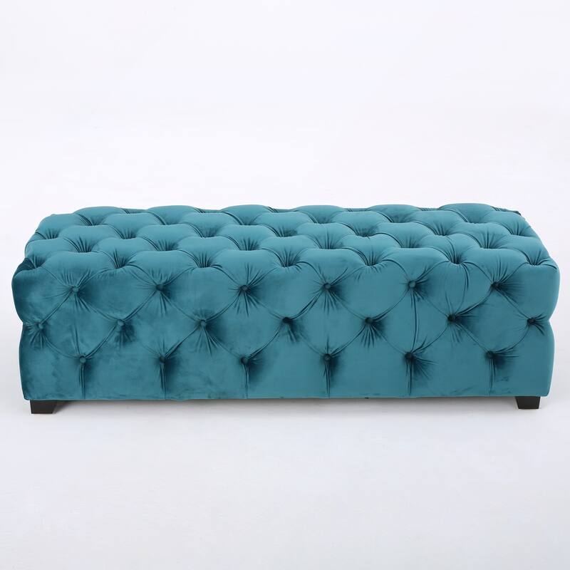 Luxurious Velvet Upholstered Ottoman Bench with Button-Tufted Diamond Stitching for Modern Glam Decor and Versatile Use