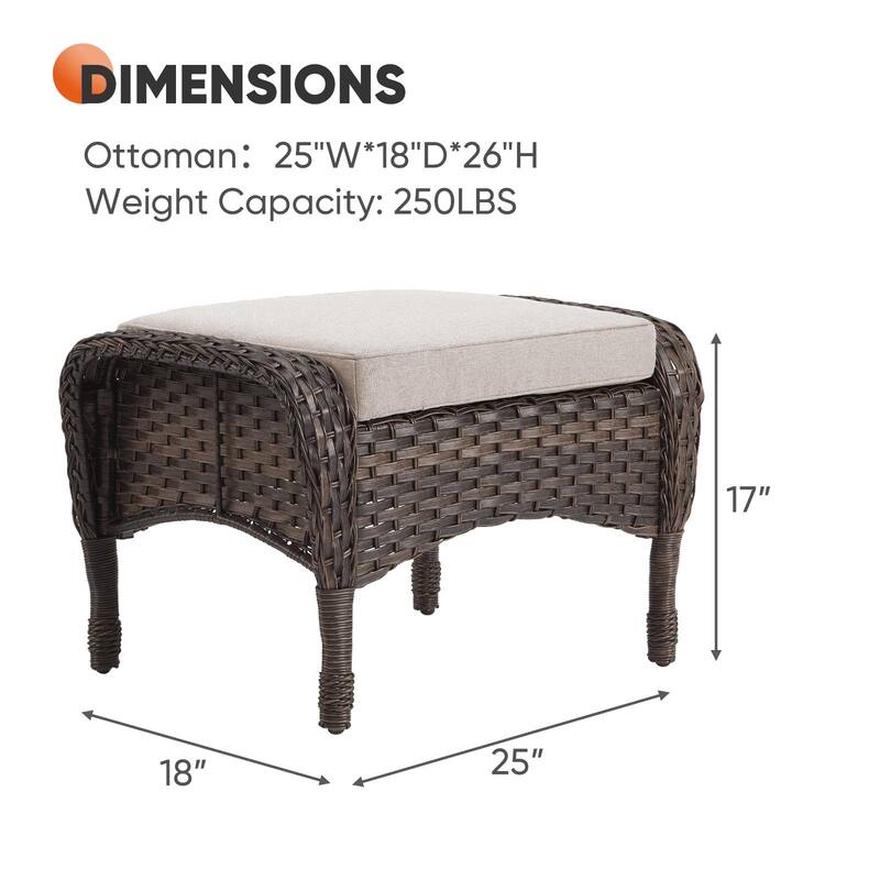 Outside Patio Wicker Ottomans Set Brown - Beige