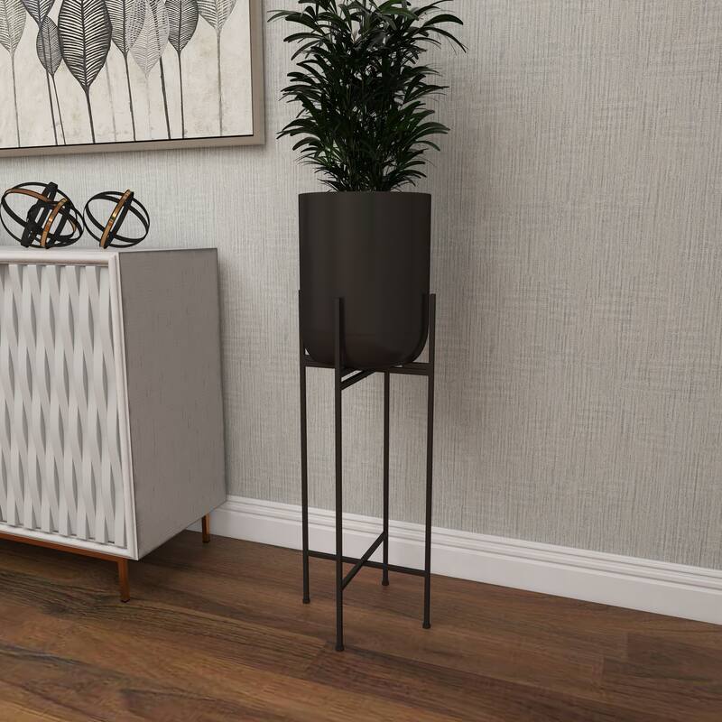 Metal Indoor Outdoor Planter with Removable Stand - Black - Roche River Decor