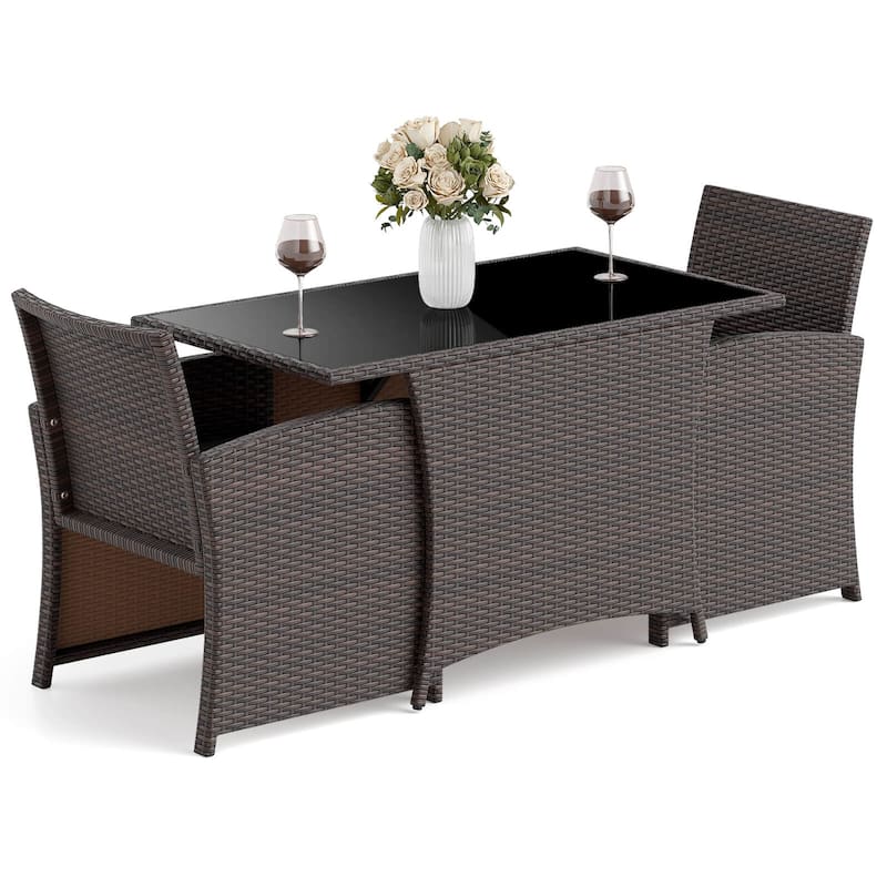 Costway 3 PCS Wicker Bistro Set Balcony Furniture Set with Tempered - See Details