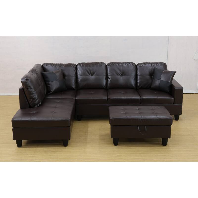 KISRAIS 103" Wide 3-Piece Vegan Leather Sectional Sofa Set - 103.5"W*74.5"D*35"H