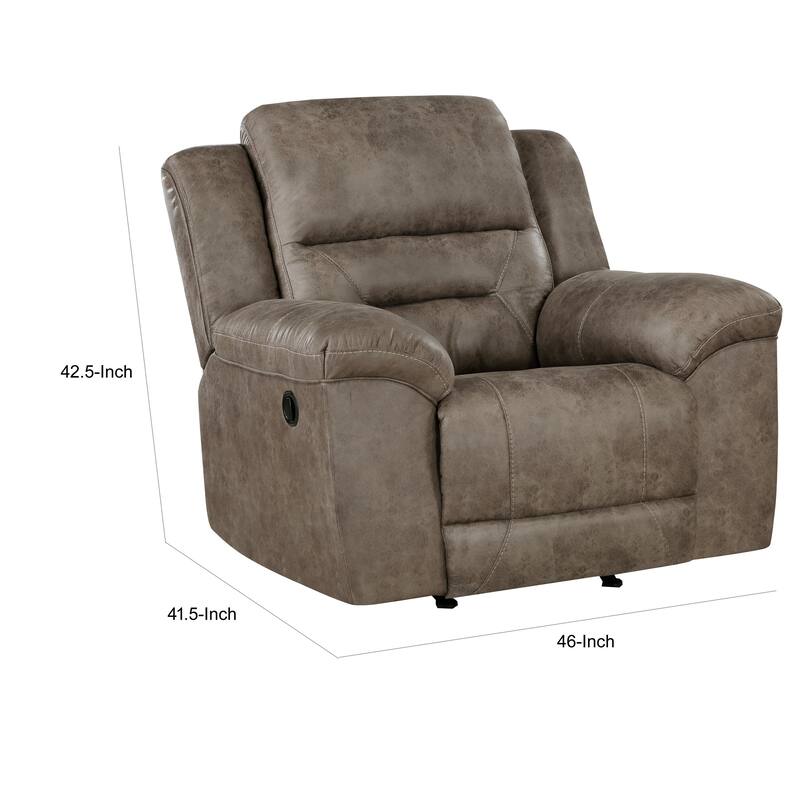 Henry 46 Inch Rocker Manual Recliner Chair, Brown Microfiber, Solid Wood